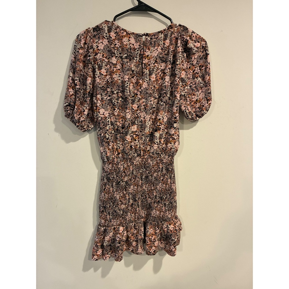 Saltwater Luxe Womens XS Floral Smocked Waist Puff Sleeve Ruffle Mini Dress Pink - Picture 7 of 9